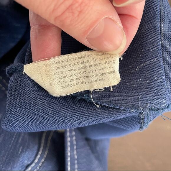 Vintage 70s Leisure Suit Button Jacket Dagger Pointed Collar Blue White S - Picture 9 of 9